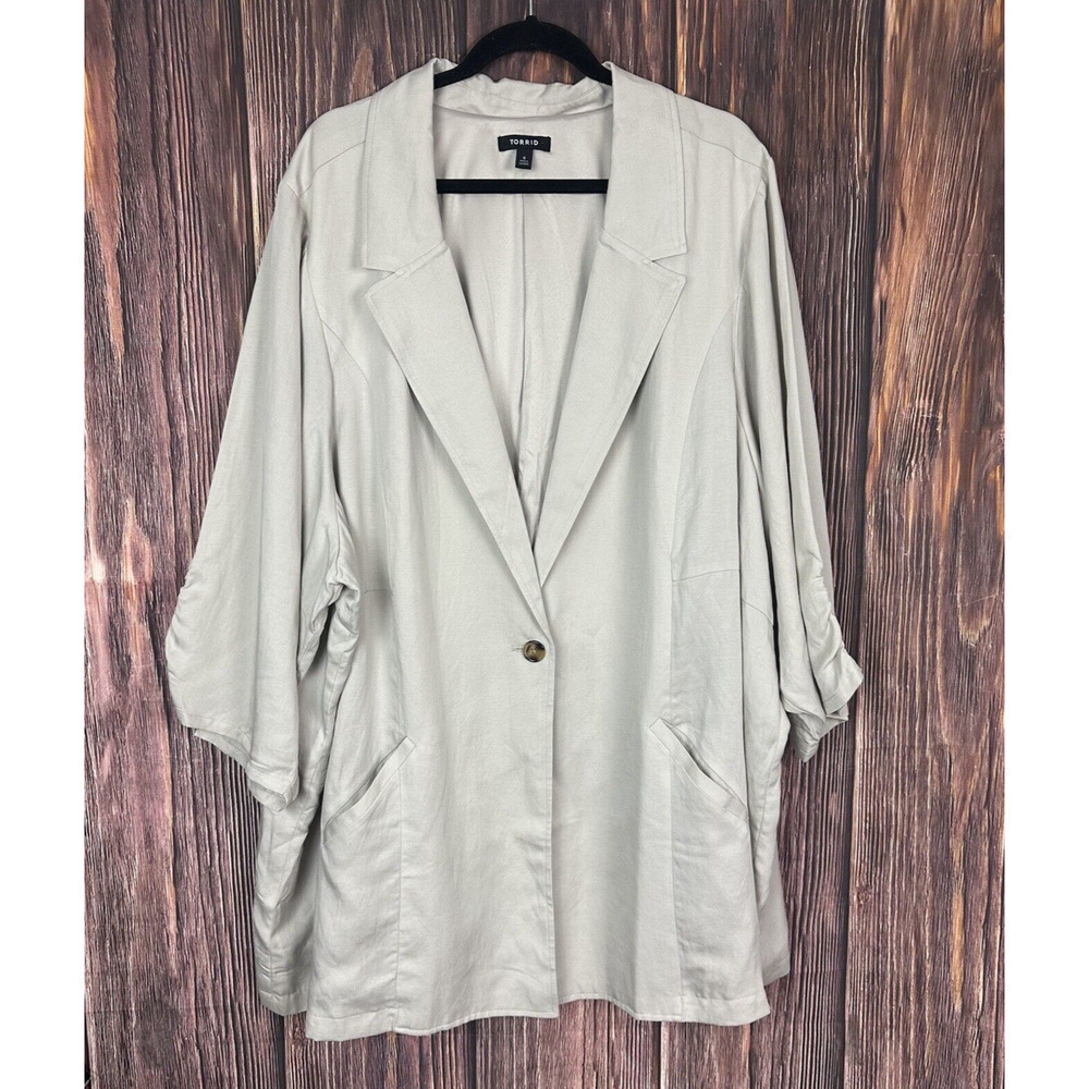 Torrid Womens Studio Linen Blazer Beige Single Button Plus Size 6X